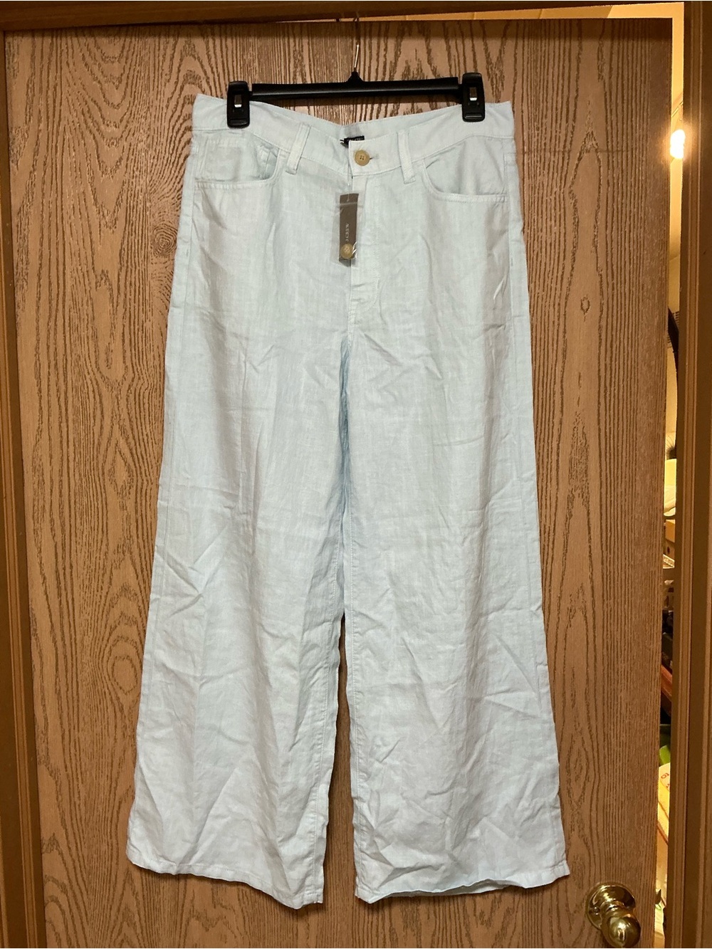 J. Crew Light Blue Wide-Leg Linen-Blend Pants L